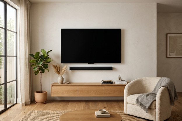 Soundbar below a TV